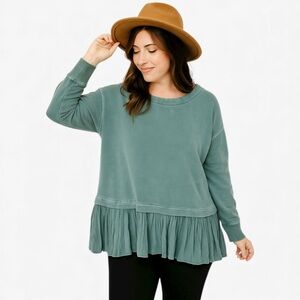Susina Sage Green Ruffle Hem Sweatshirt Size L
